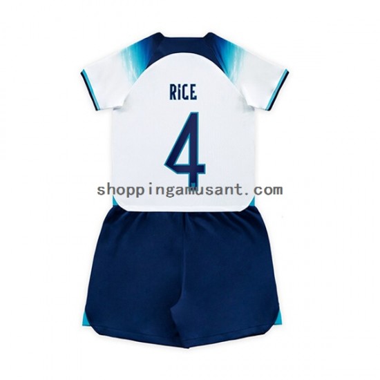 Maillot de Foot Angleterre Rice 4 Enfant Domicile Coupe du Monde 2022 Manche Courte