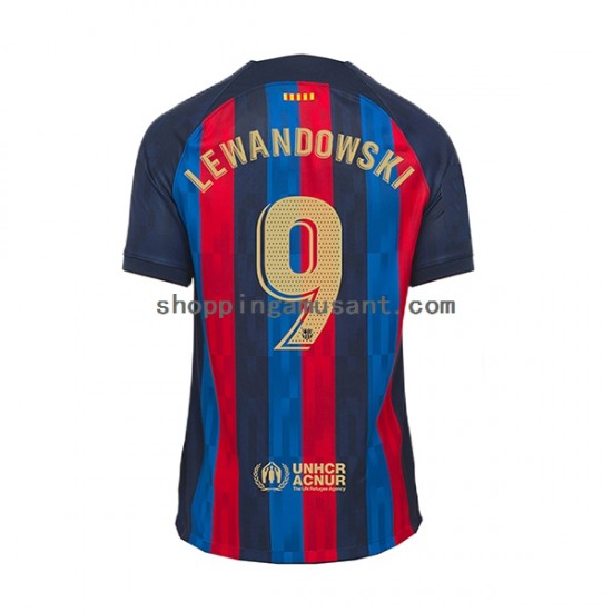 Maillot de Foot FC Barcelone Lewandowski 9 Homme Domicile 2022-2023 Manche Courte