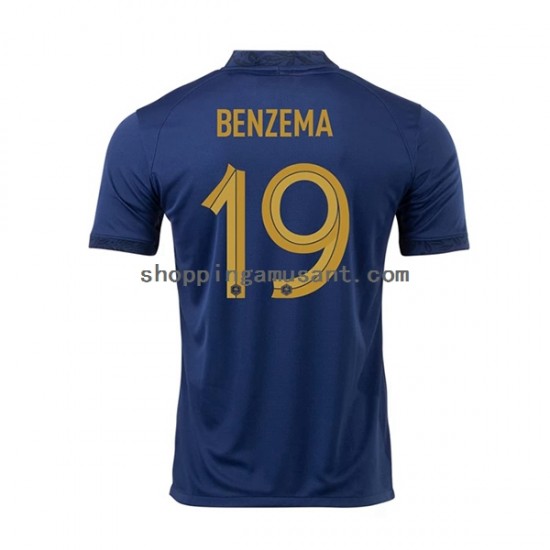 Maillot de Foot France Benzema 19 Homme Domicile Coupe du Monde 2022 Manche Courte