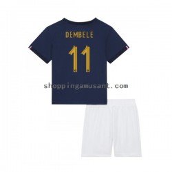 Maillot de Foot France Dembele 11 Enfant Domicile Coupe du Monde 2022 Manche Courte