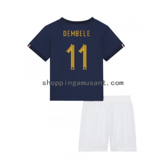 Maillot de Foot France Dembele 11 Enfant Domicile Coupe du Monde 2022 Manche Courte