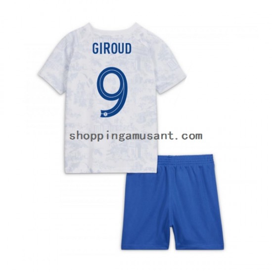 Maillot de Foot France Olivier Giroud 9 Enfant Extérieur Coupe du Monde 2022 Manche Courte