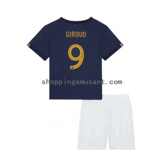 Maillot de Foot France Olivier Giroud 9 Enfant Domicile Coupe du Monde 2022 Manche Courte