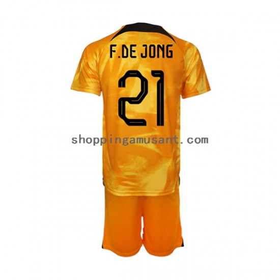 Maillot de Foot Pays-Bas Frenkie de Jong 21 Enfant Domicile Coupe du Monde 2022 Manche Courte