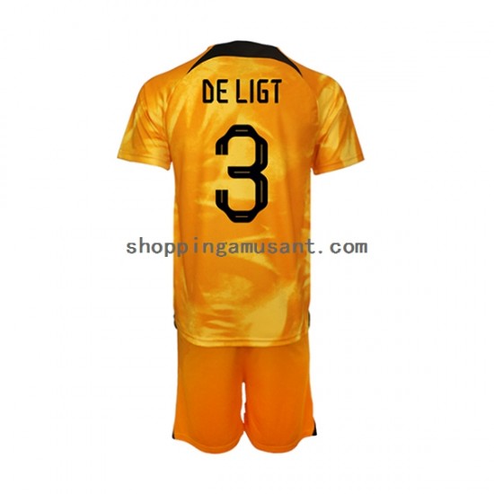 Maillot de Foot Pays-Bas Matthijs de Ligt 3 Enfant Domicile Coupe du Monde 2022 Manche Courte