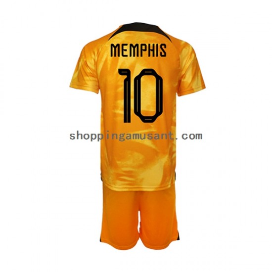 Maillot de Foot Pays-Bas Memphis Depay 10 Enfant Domicile Coupe du Monde 2022 Manche Courte