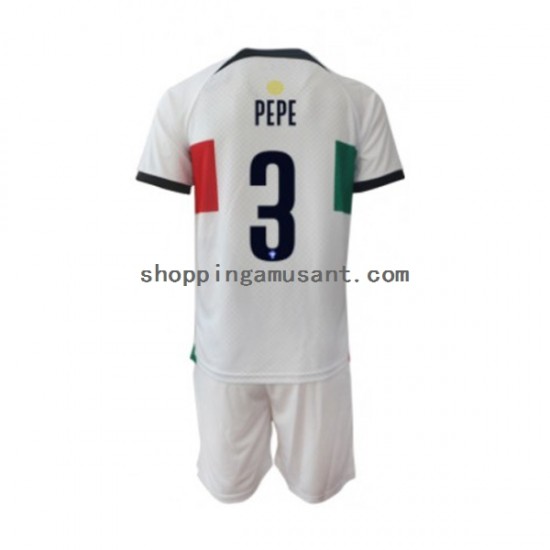 Maillot de Foot Portugal PEPE 3 Enfant Extérieur Coupe du Monde 2022 Manche Courte