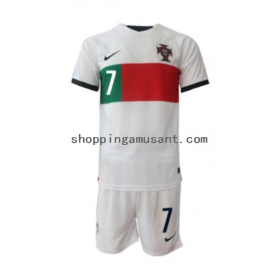 Maillot de Foot Portugal Ronaldo 7 Enfant Extérieur Coupe du Monde 2022 Manche Courte