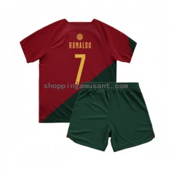 Maillot de Foot Portugal Ronaldo 7 Enfant Domicile Coupe du Monde 2022 Manche Courte