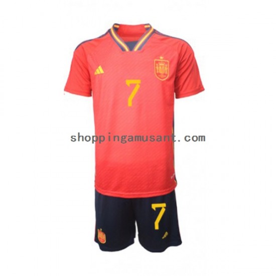 Maillot de Foot Espagne Alvaro Morata 7 Enfant Domicile Coupe du Monde 2022 Manche Courte