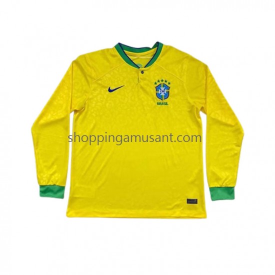 Maillot de Foot Brésil Homme Domicile Coupe du Monde 2022 Manche Longue