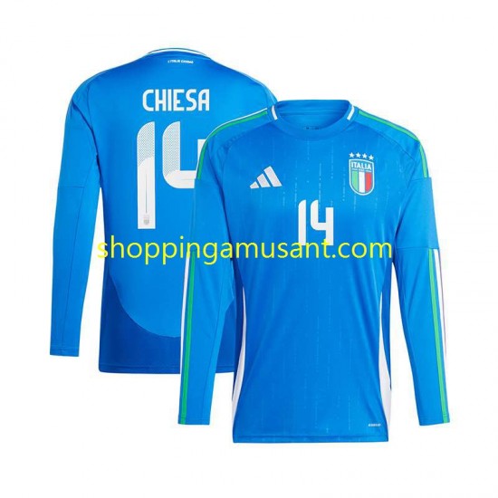 Maillot de Foot Italie Chiesa 14 Homme Domicile Euro 2024 Manche Longue