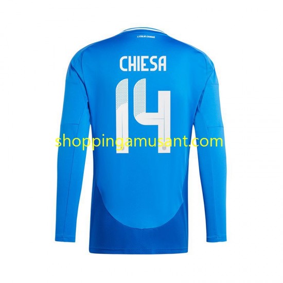 Maillot de Foot Italie Chiesa 14 Homme Domicile Euro 2024 Manche Longue